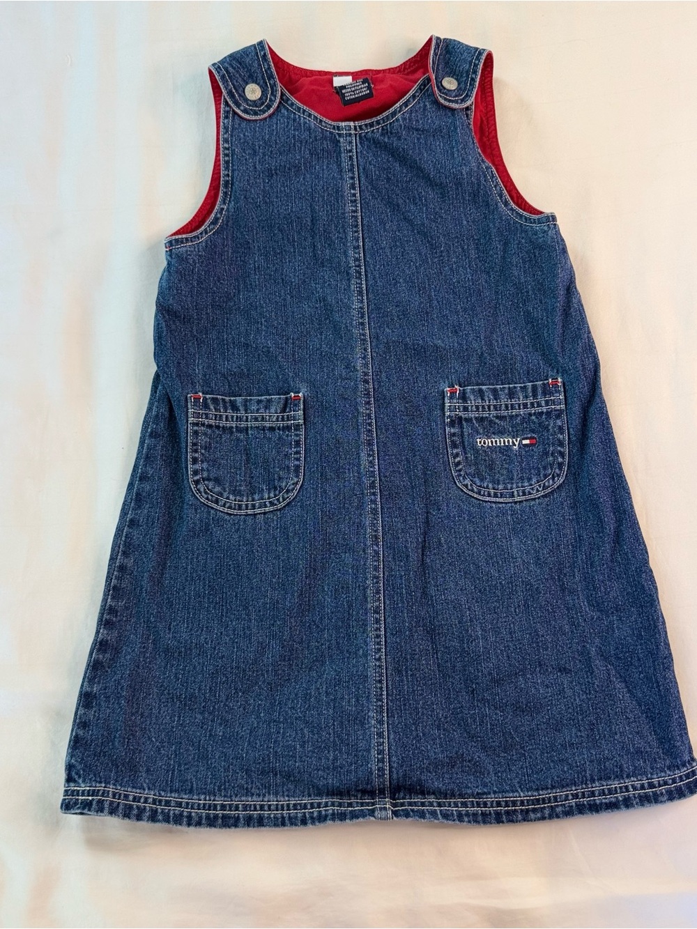 Tommy Hilfiger Blue Denim Pinafore with Red Trim